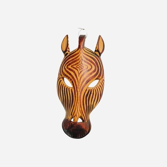 African Wooden Zebra Head Mask Painted Hand Carved Hanging Wall Art Decor - Picture 9 of 13